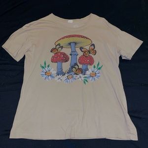 mushroom hippie tan shirt